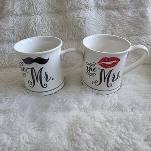 Mr. & Mrs. Ceramic Mug Set - White with Black and Red Accents
